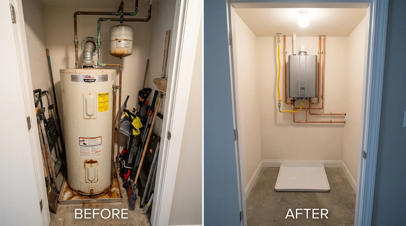 Tank water heater versus wall-mounted tankless unit comparison for Brooksville, KY homeowners